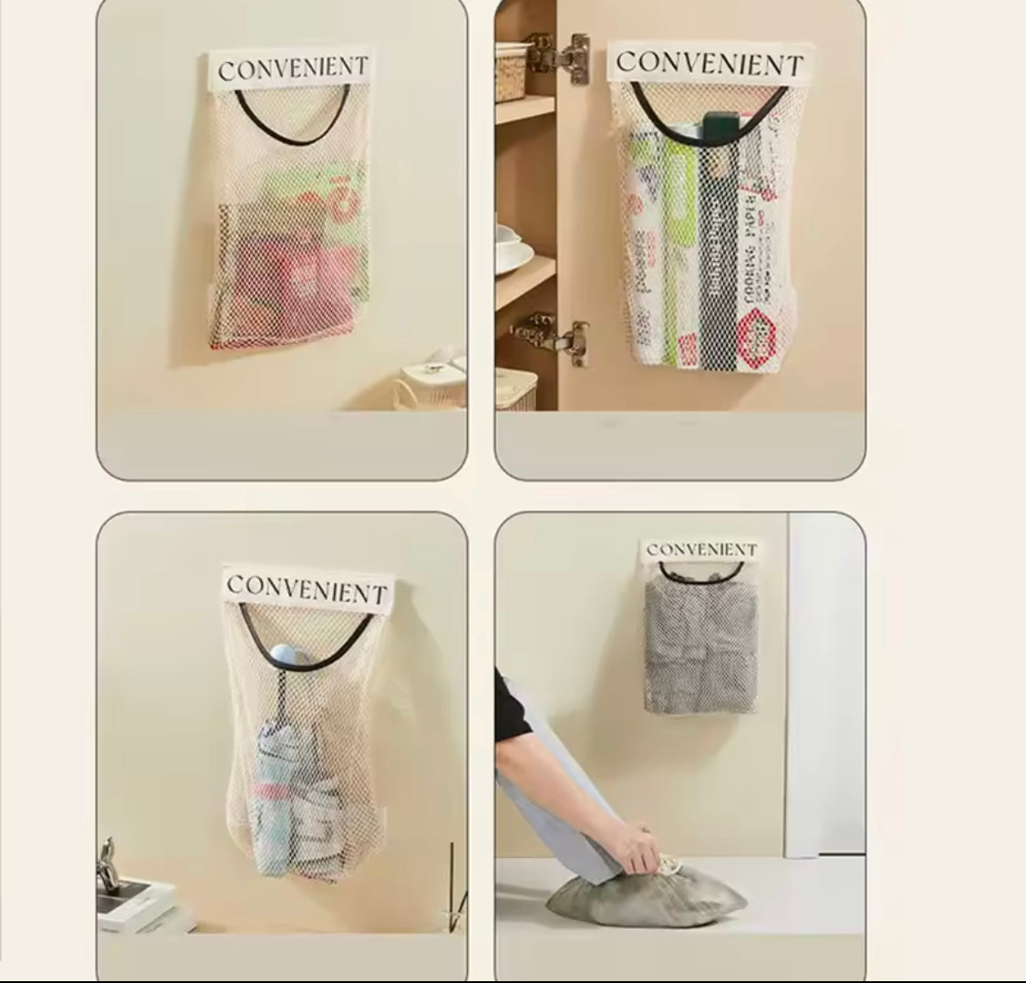 Hanging Storage Mesh Bag, Plastic Shopping Bags Dispenser, Wall Mounted Mesh Storage Bag, Hanging Garbage Bag Holder Hanging Storage Mesh Bag, Plastic Shopping Bags Dispenser, Wall Mounted Mesh Storage Bag, Hanging Garbage Bag Holder